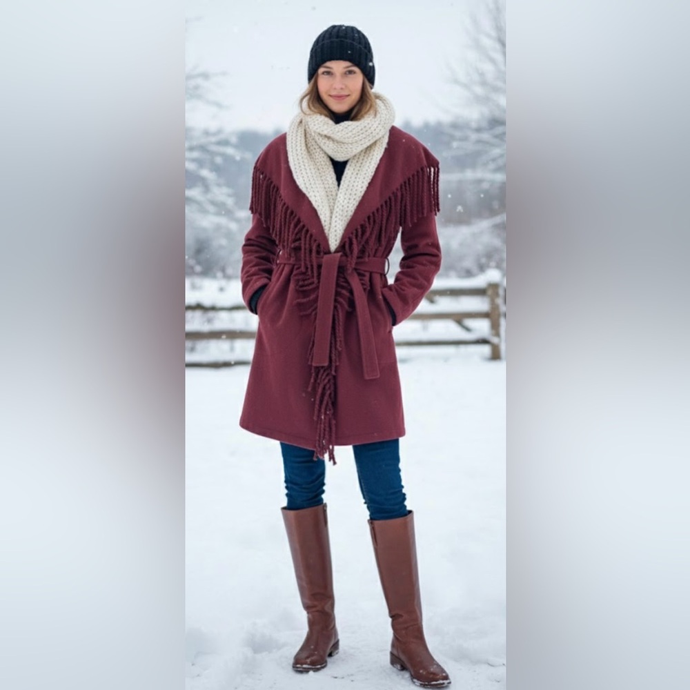 Elle Burgundy Fringe Cardigan Sweater